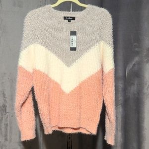 Lulu's Talk the Block Cream Multi Color Block Eyelash Knit Sweater Size L